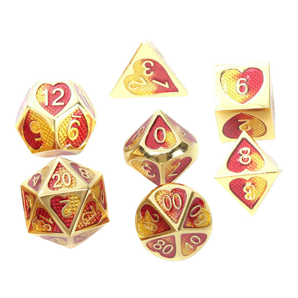 7 Pieces Metal Polyhedral Dice D4 D6 D8 D10 D12 D20 Set Role Play Game J