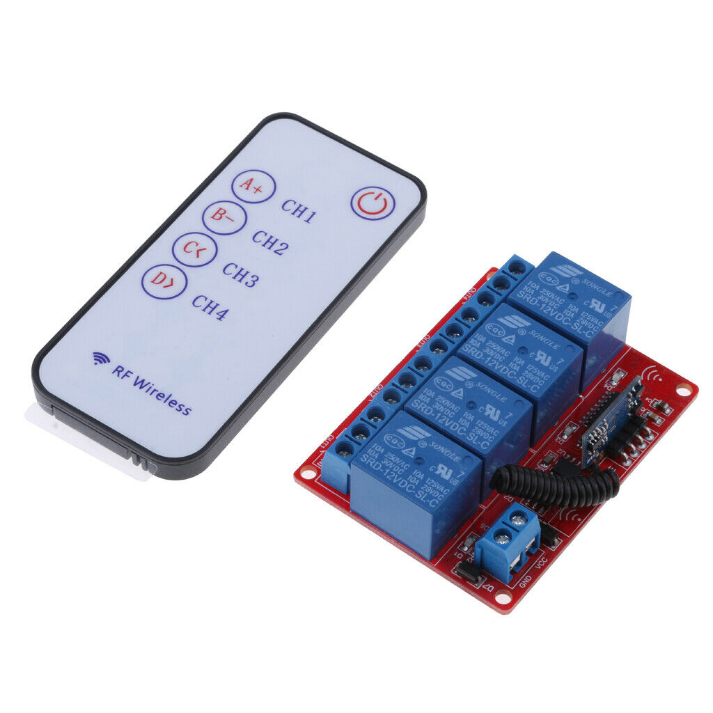 12V Four Channel 433M RF Wireless Relay Self-lock Module With Remote Control