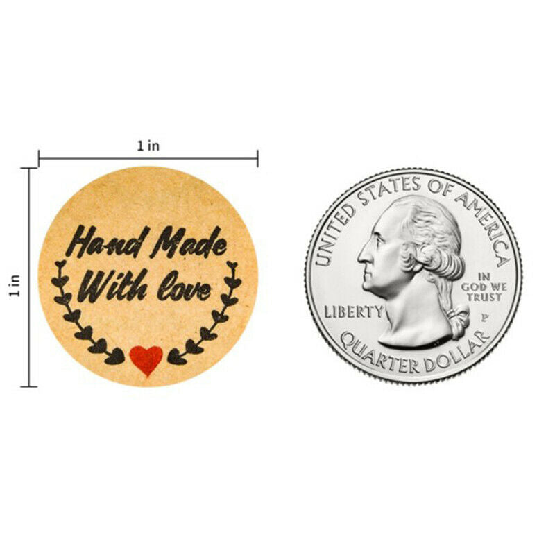 500pcs Brown Handmade with love Stickers for Wedding Party Envelope Decor.l8