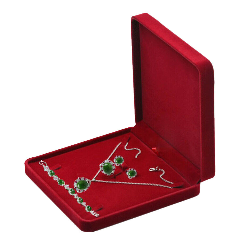 2X Velvet Jewelry Set Tray with Lid Portable Necklace Storage ShowCase Wine Red