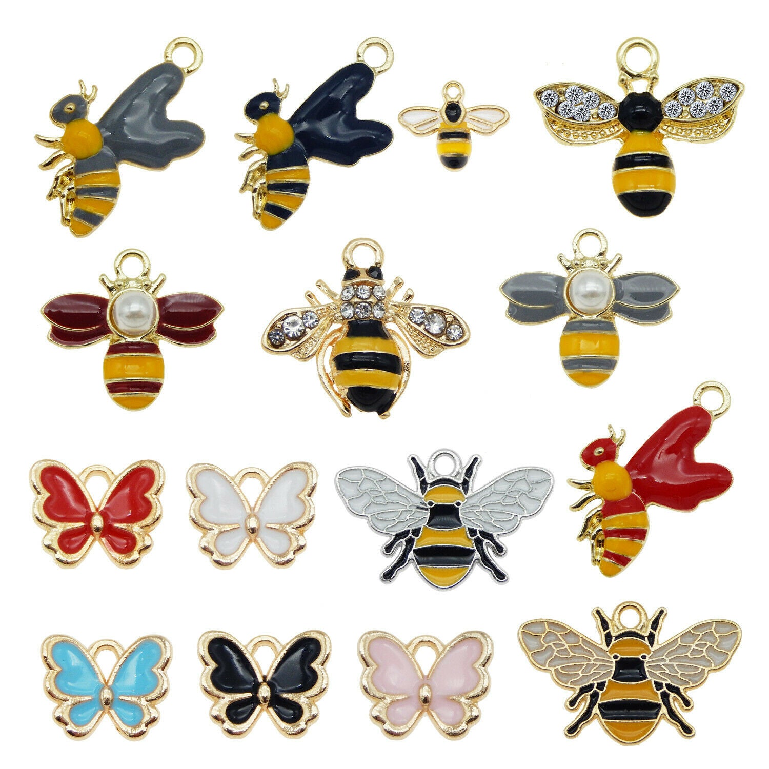 15 pcs Enamel Butterfly and Bee Charm Bulk Pendant Jewelry Making Findings 1-2cm