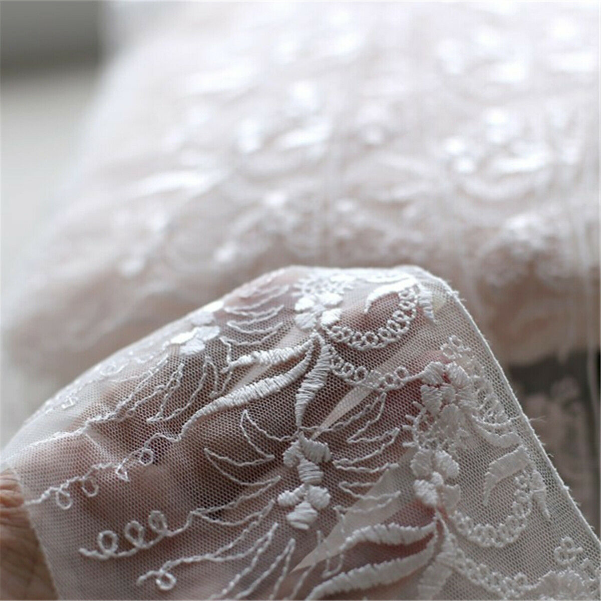 100cm Embroidered Lace Trim Fabric Edge Wedding Dress Skirt Floral Craft Wedding