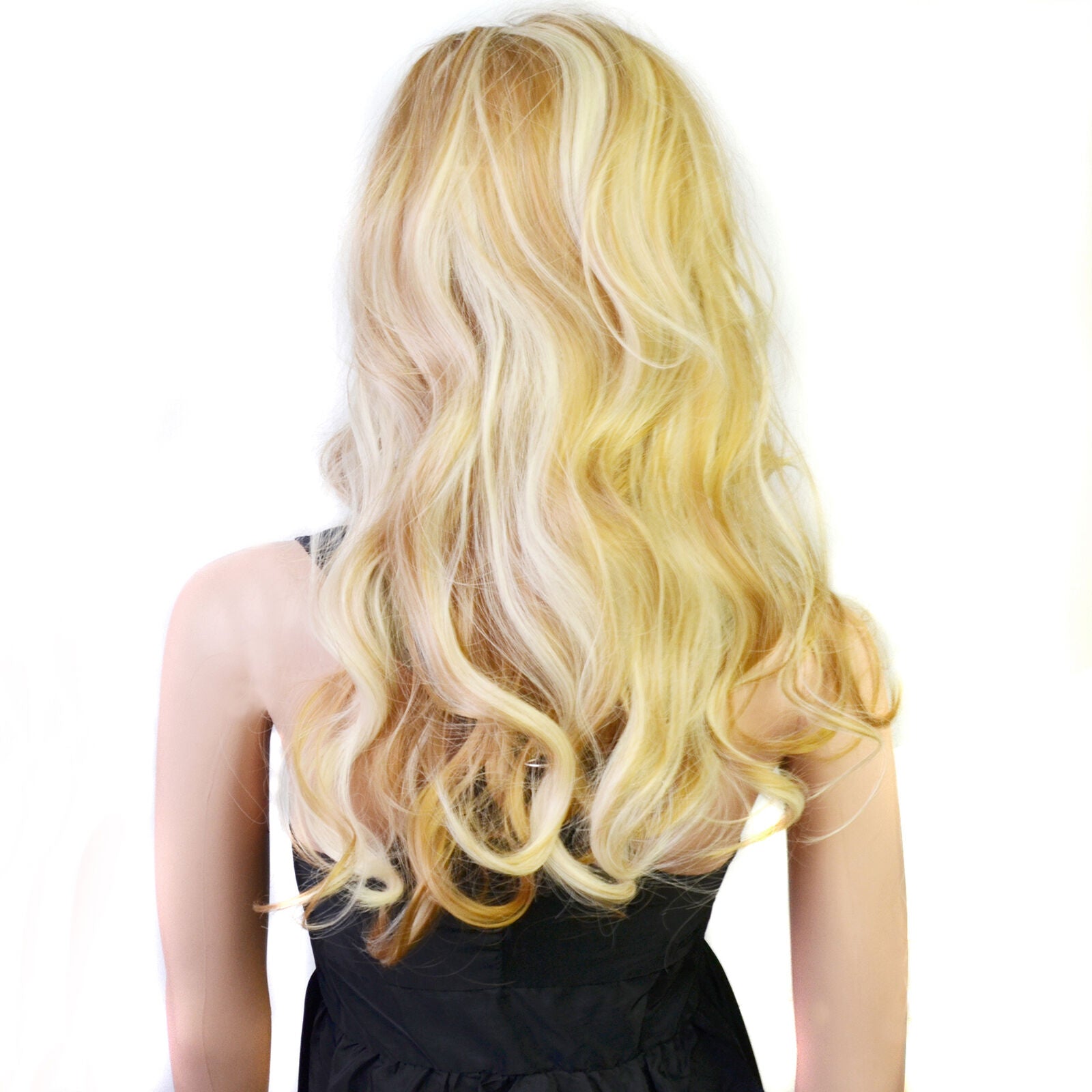 23" Women's Heat Resistant Hair Blonde Middle Long Curly Full Wig + Wig Cap