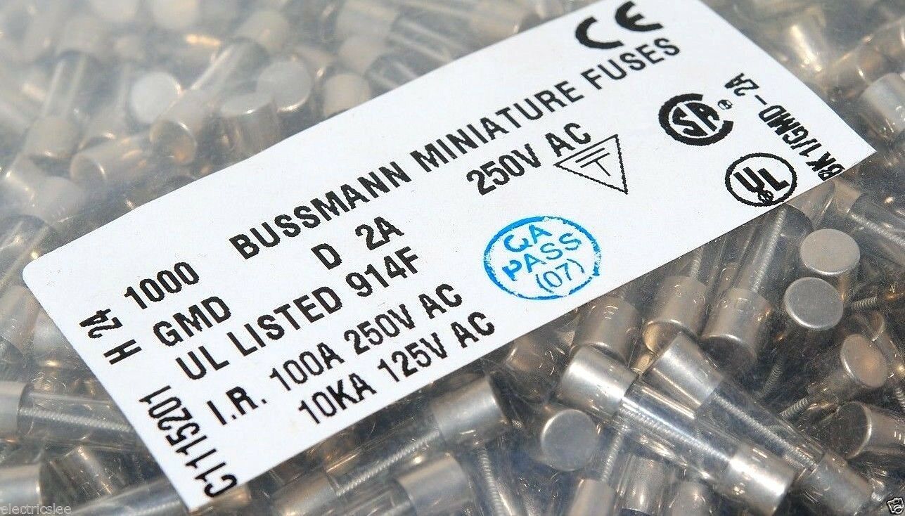 10pcs - BUSSMANN GMD 2A  250V 5x20mm time-lag Glass Fuse