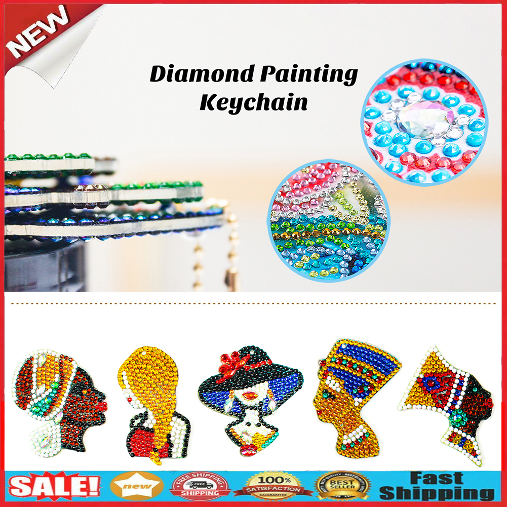 5pcs DIY Elegant Lady Full Drill Special Shaped Diamond Painting Keychains @