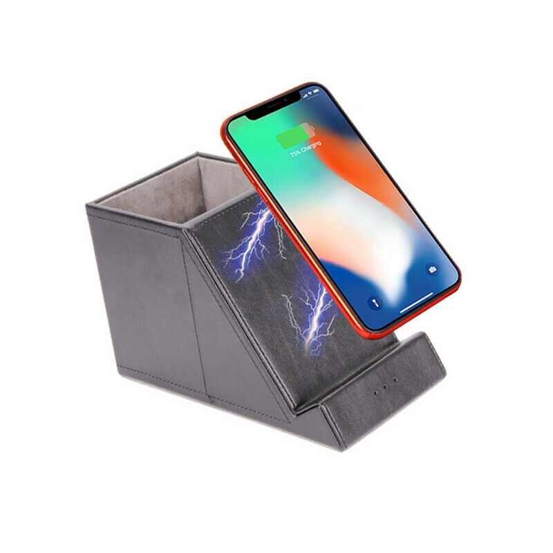 Desktop Wireless Charging Station Pen Storage Holder Case 10W Quik Fast Charge
