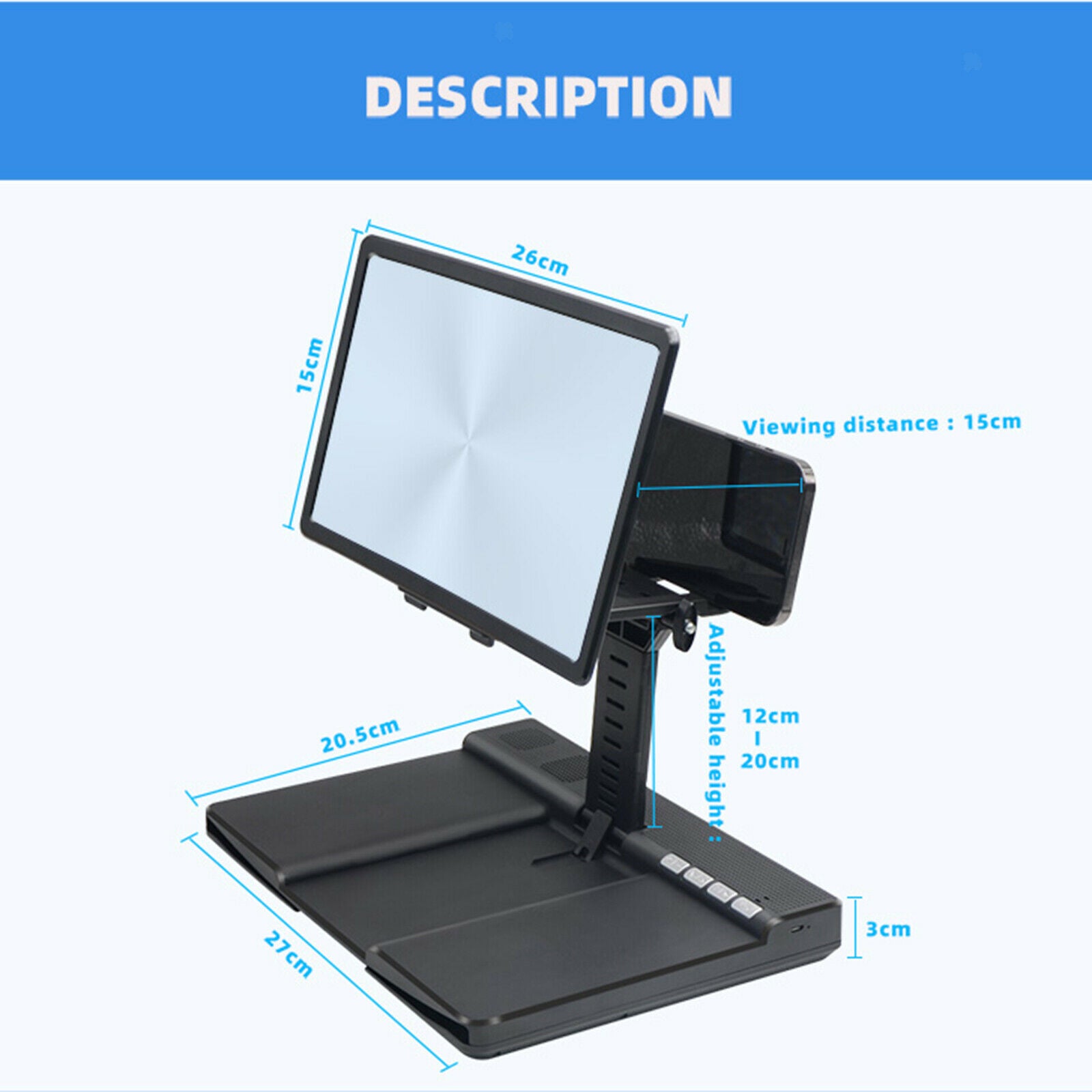12'' Phone Screen Enlarger Screen Magnifier w/ Bluetooth Speaker for Desktop