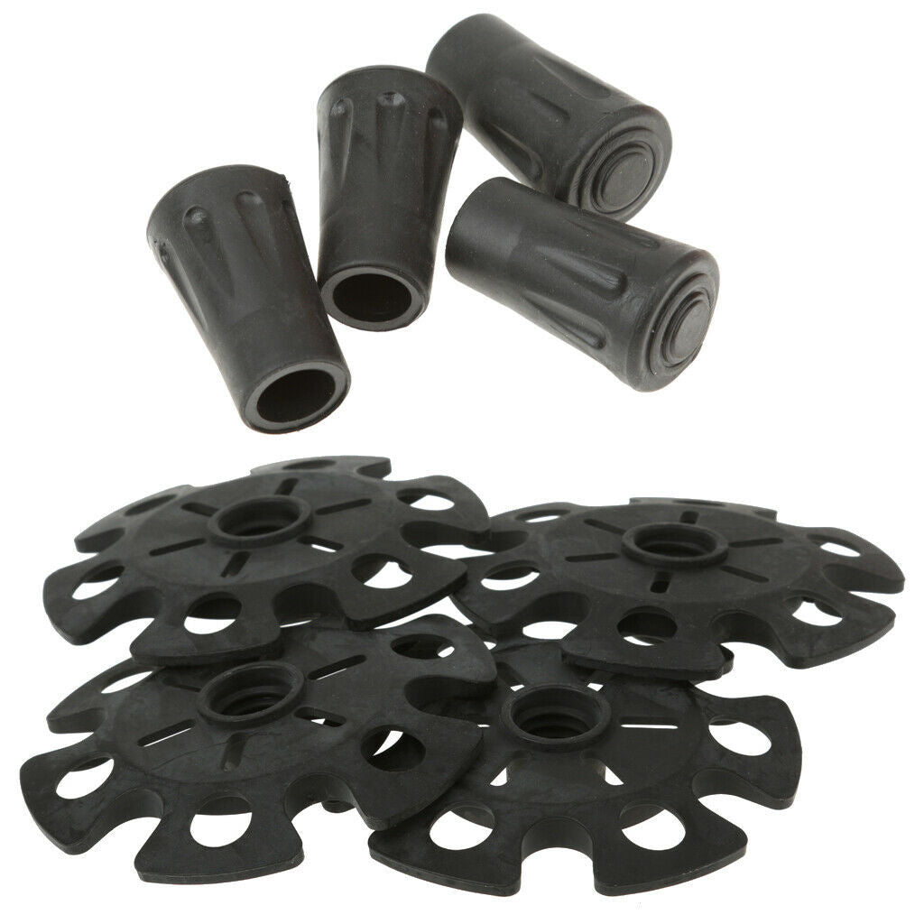 4pcs Rubber Snow Basket + Trekking Poles  Walking Stick Tips