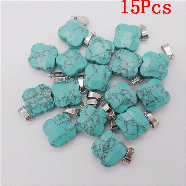 15Pcs 18x7mm Green Turquoise Faceted Clovers Pendant Bead DIY Necklace HH9530