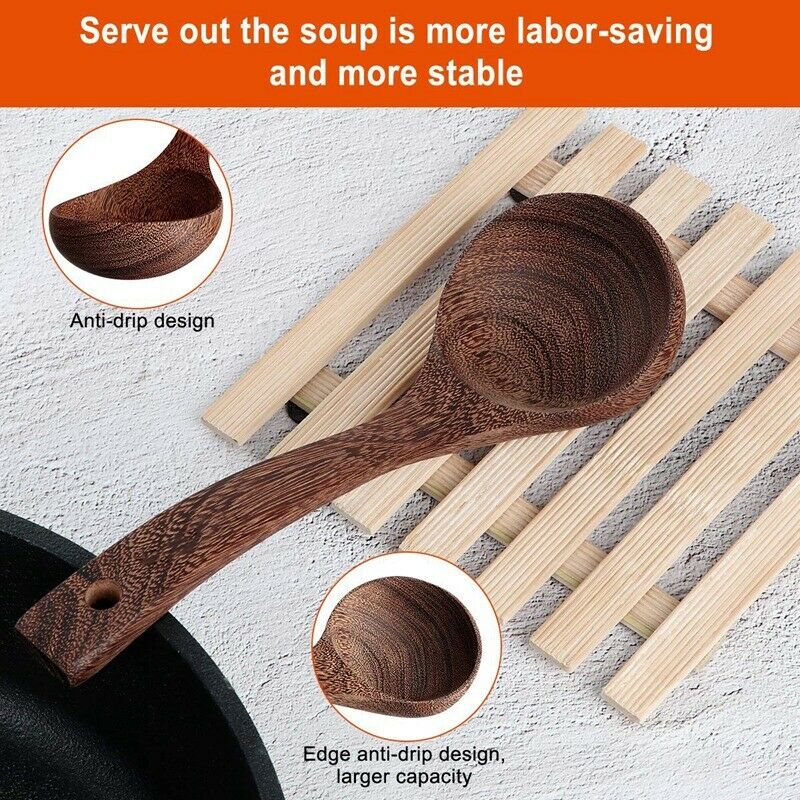Wooden Spoons for Cooking Kitchen Utensil Set Of Unpainted and Wax-Free HandmaI4