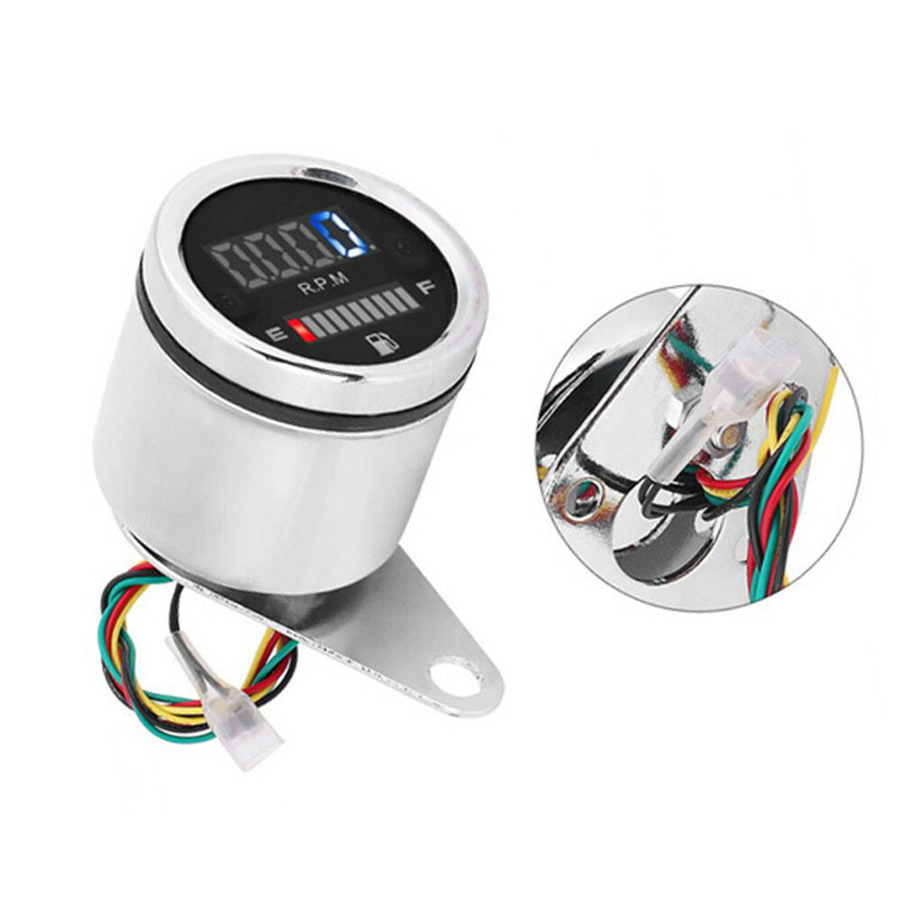 Universal Motorcycle Tachometer Oil Fuel Level Gauge Meter LED Digital