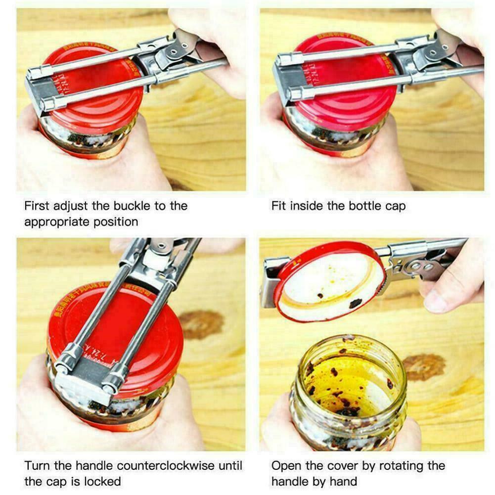 Bottle Opener Multifunctional Beer Adjustable Steel Lid Gripper_ Jar Q9L4