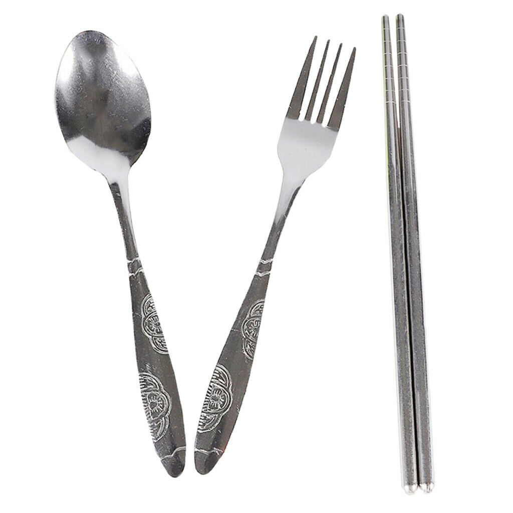Reusable Stainless Steel Chopsticks Fork Spoon Set Travel Camping Portable