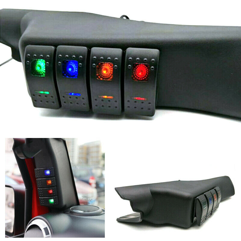 Left Side A-Pillar Four Rocker Switch Pod Panel Fit For Jeep Wrangler JK 07-17