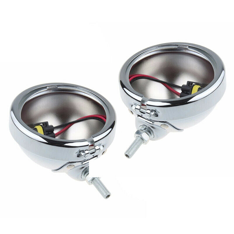 2PCS Motorcycle 4.5'' Chrome LED Fog Passing Light Housing Lamp Bulb Bucket