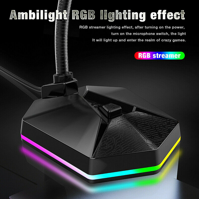 RGB Light USB Desktop Gaming Condenser Microphone Stand for PC Laptop