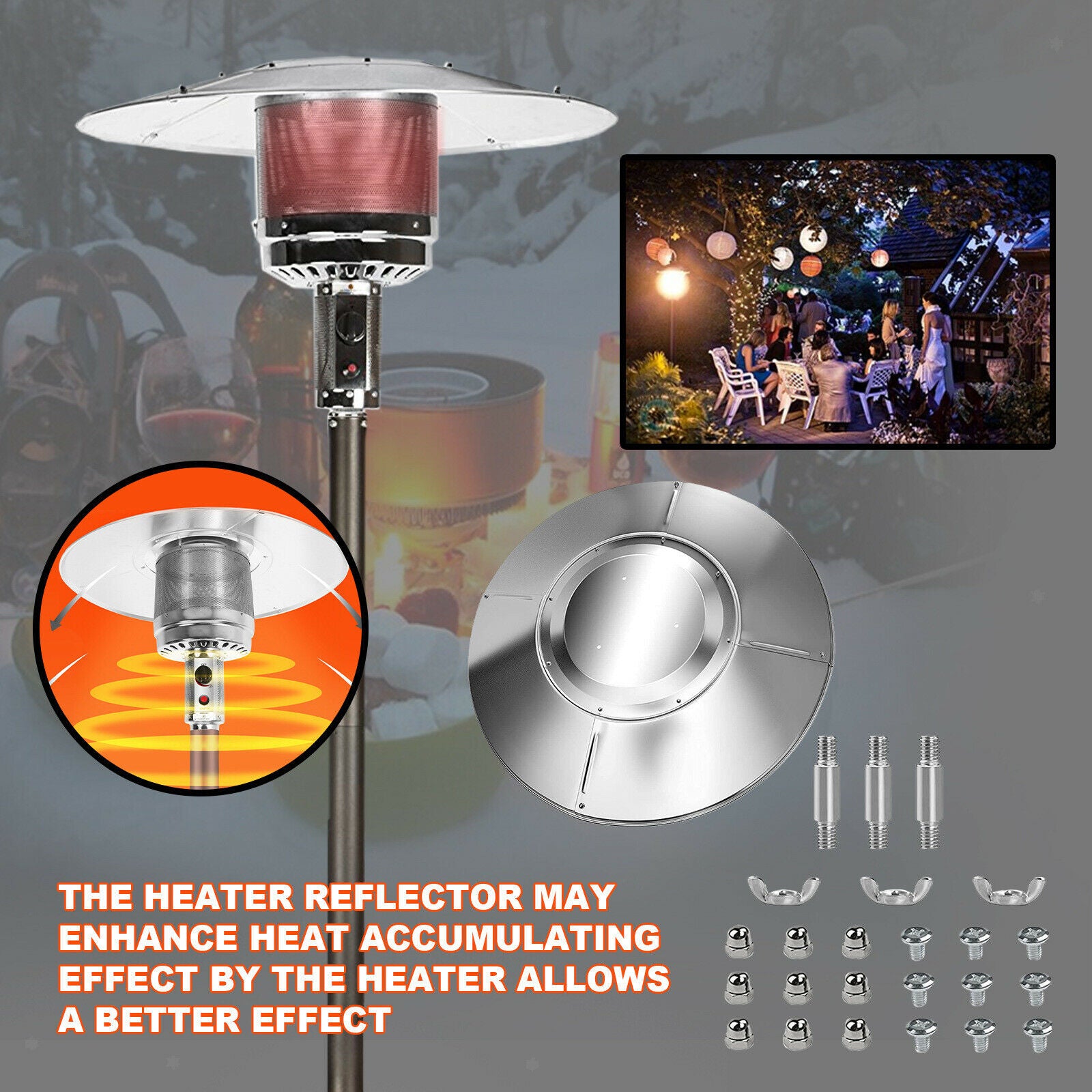 Universal Propane Patio Heater Heat Reflector Panels Center Heater Umbrella