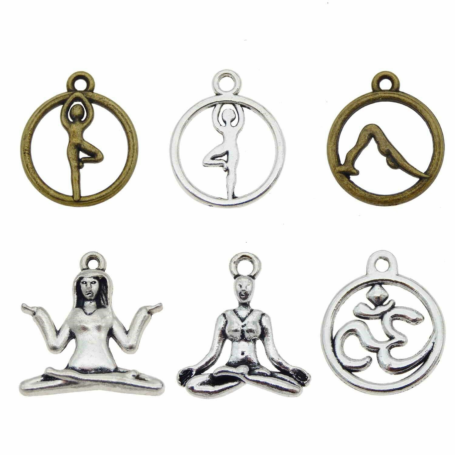 12 PCS Assorted Retro Yoga Sport Series Pendant Bracelet Alloy Charm DIY Jewelry