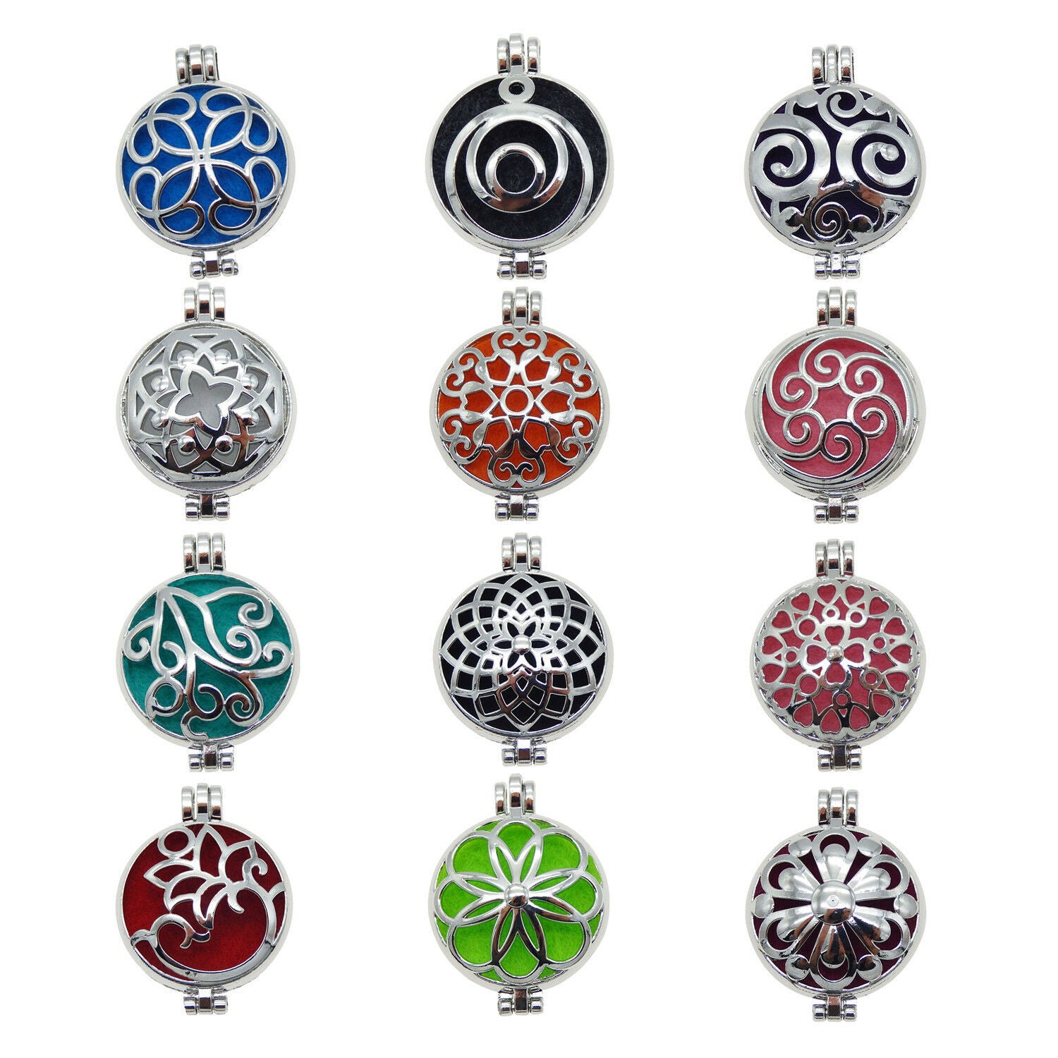 Pack 12 Perfume Essential Oil Aromatherapy Diffuser Locket Necklace Pendants