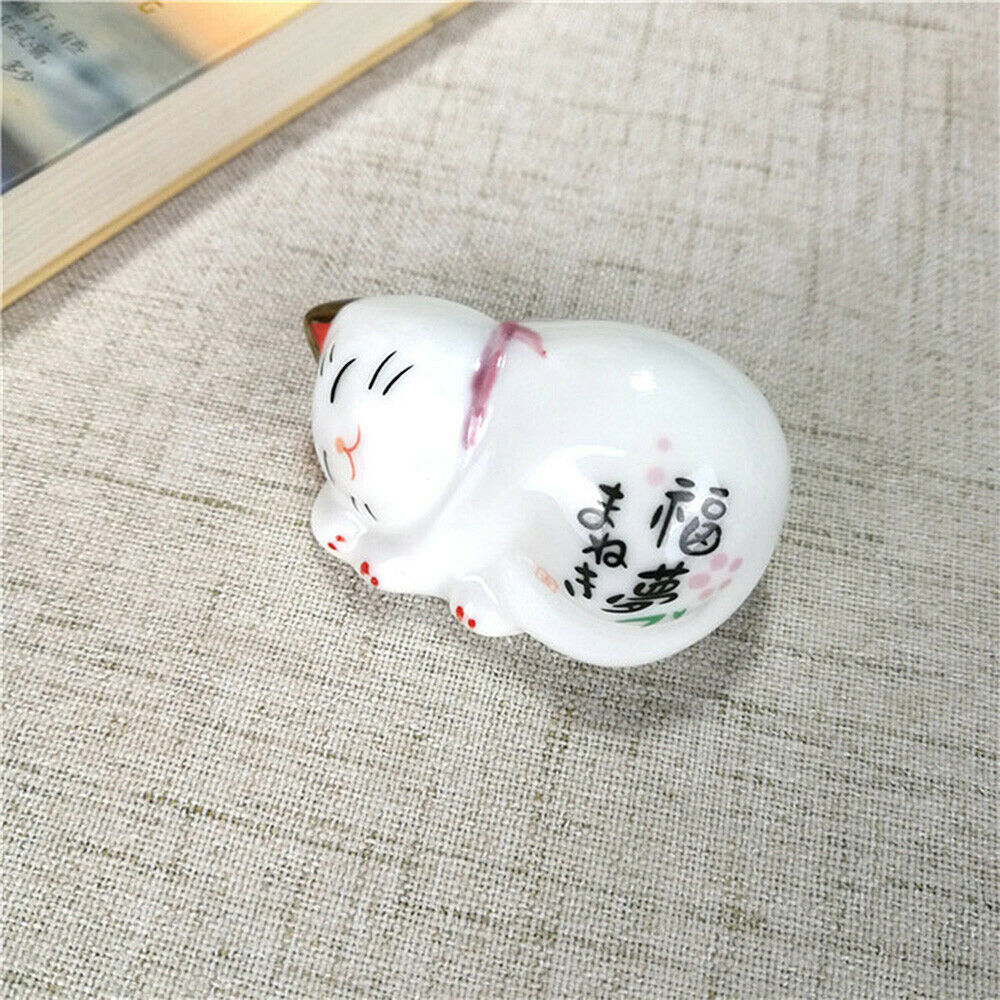 5Pcs Japanese Lucky Cat Ceramic Chopstick Holder Spoon Rest Rack Decor Cutlery