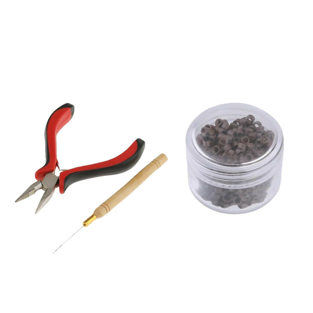Professional Hair Extension Tool Pliers Hook Kit + 500pcs 5mm Micro Rings Beads