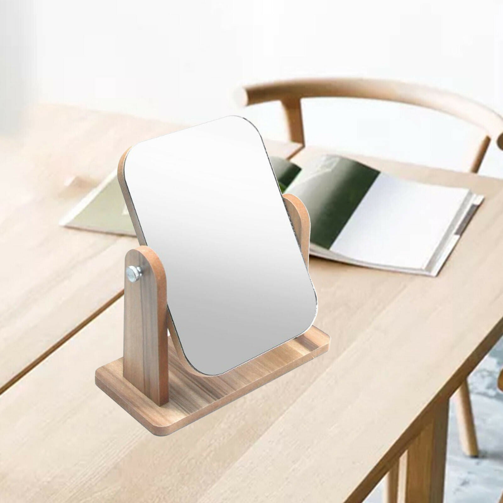 Desktop High Definition Makeup Mirror with Wood Frame Free-Standing Small