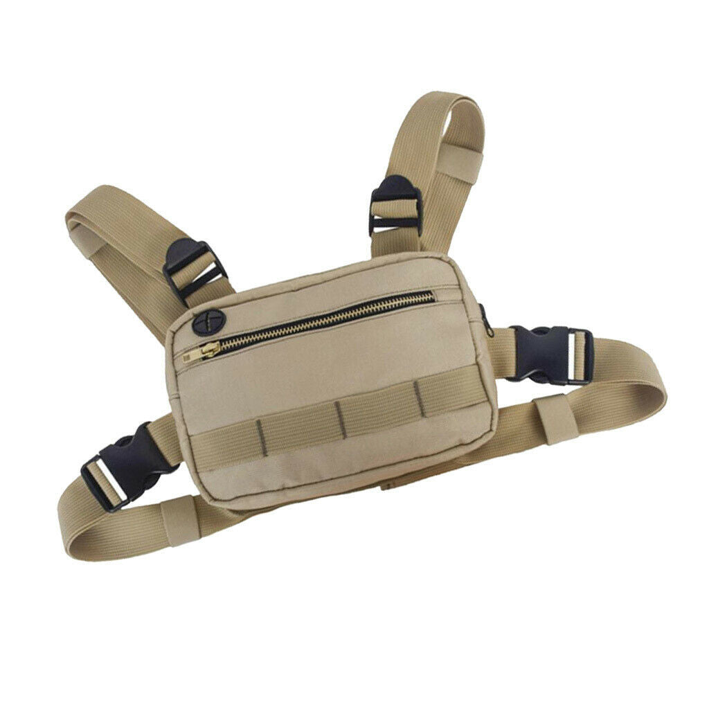 Molle Pouch Radio Rig Chest Harness Bag Multi-Purpose Running &Metal Zippers