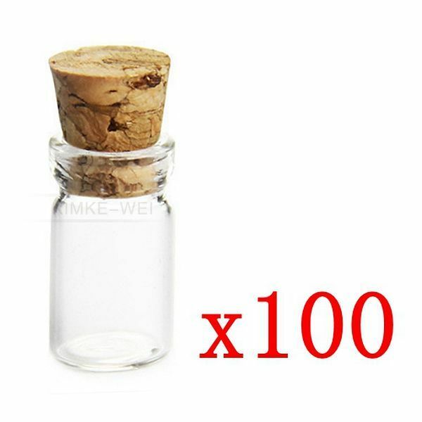 100x 1.5ml Mini Glass Bottles & Cork Stopper Wishing Bottle Vials Jars 22x11mm