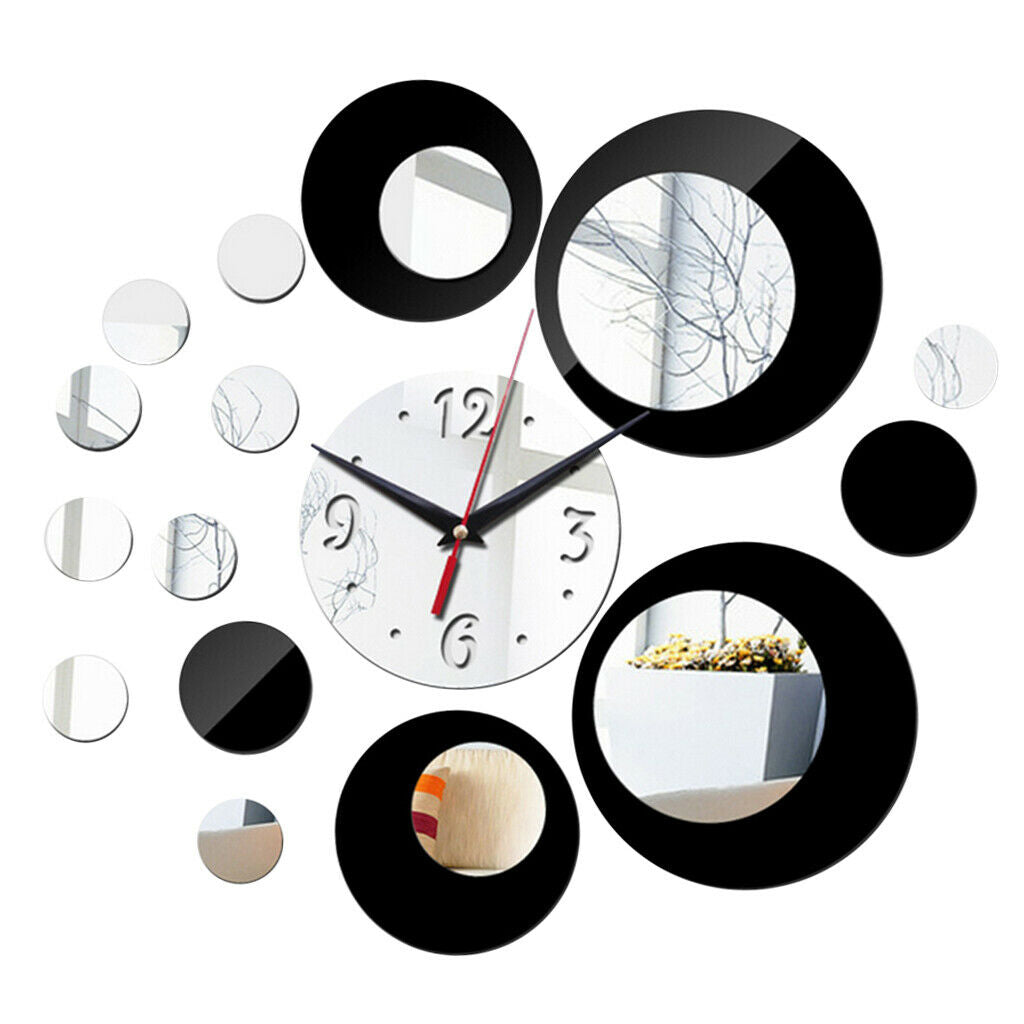 DIY Quartz Wall Clock Acrylic Mirror Clocks Living Room Decor Black