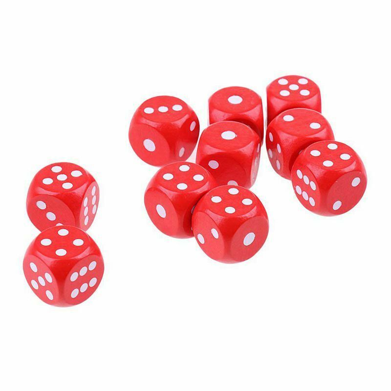 10 six-sided D6 dice for board games, made of wood - red J6D9