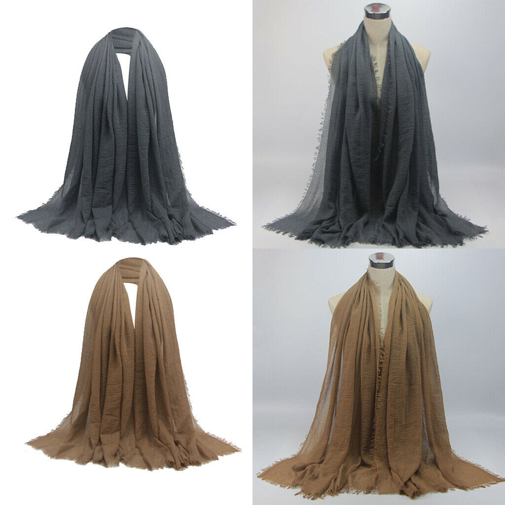 2 Pieces Womens Fashion Long Scarf Crinkle Hijab Shawl Headscarf Headwrap