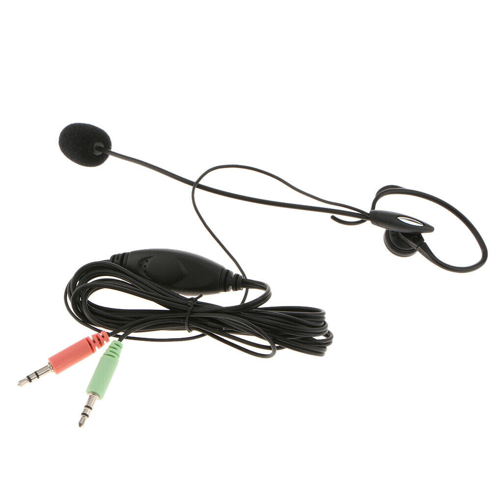 PC Computer Hanging Headset with Microphone, Monaural Headphones with Dual 3.5mm