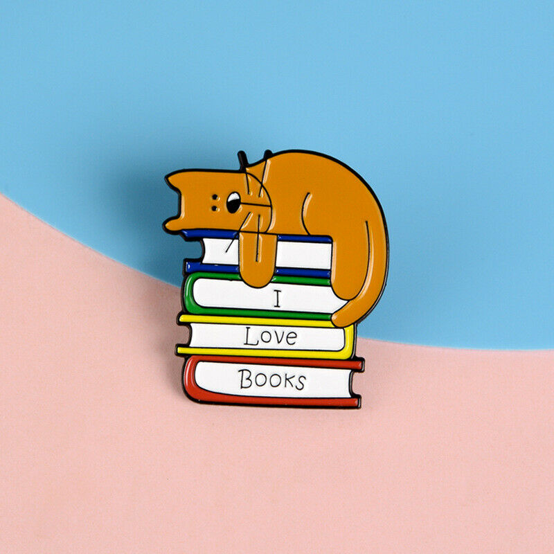 Enamel Cartoon Cat Book Brooch Pins Decoration Bag Clothes Corsage Badge Jew Qx