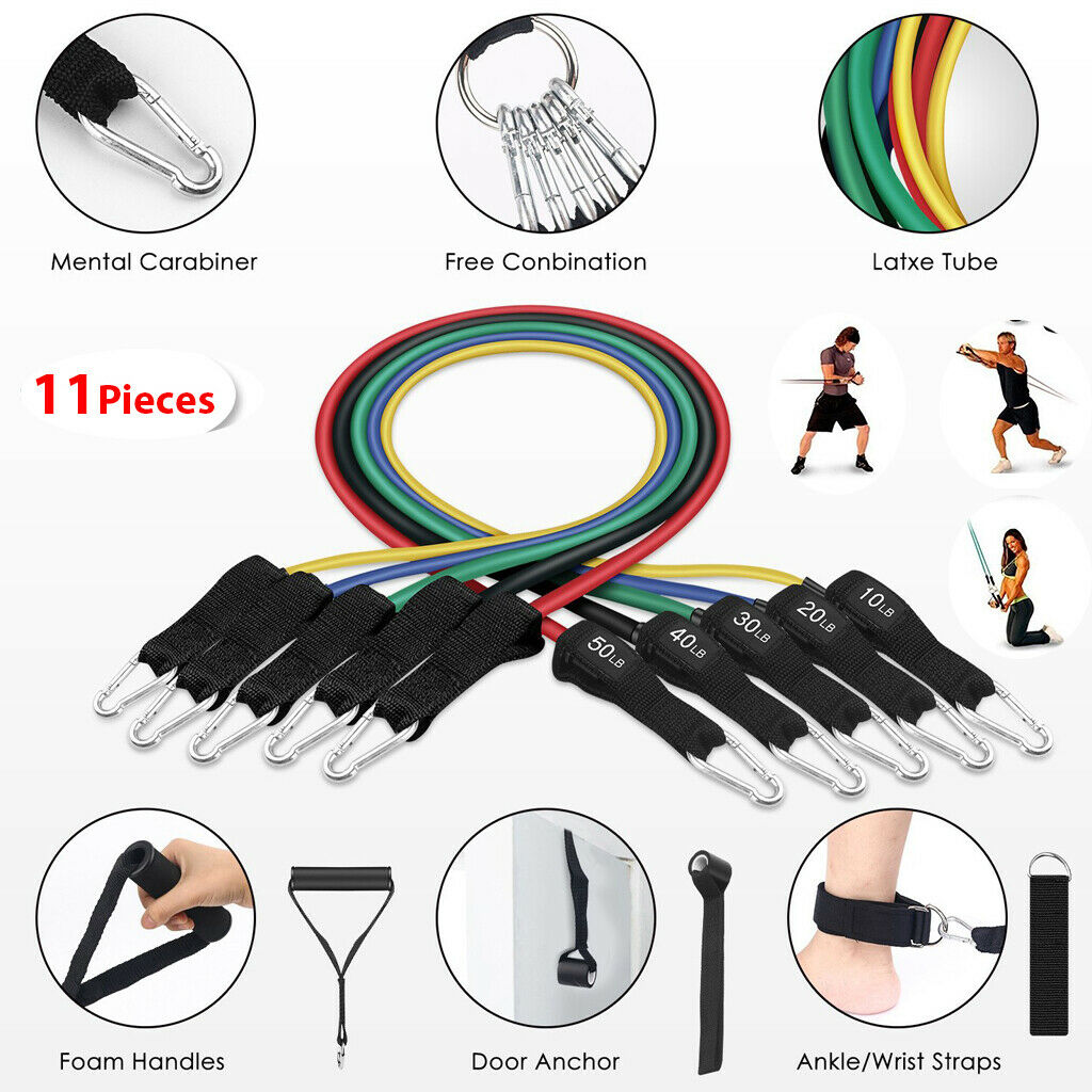 11 Pieces Exercise Bands Set with Foam Handles Workout Bands Kit Gym Yoga