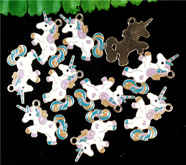 50Pcs Alloy Carved Dripping Oil Enamel Unicorn Pendant Jewelry Findings HH826