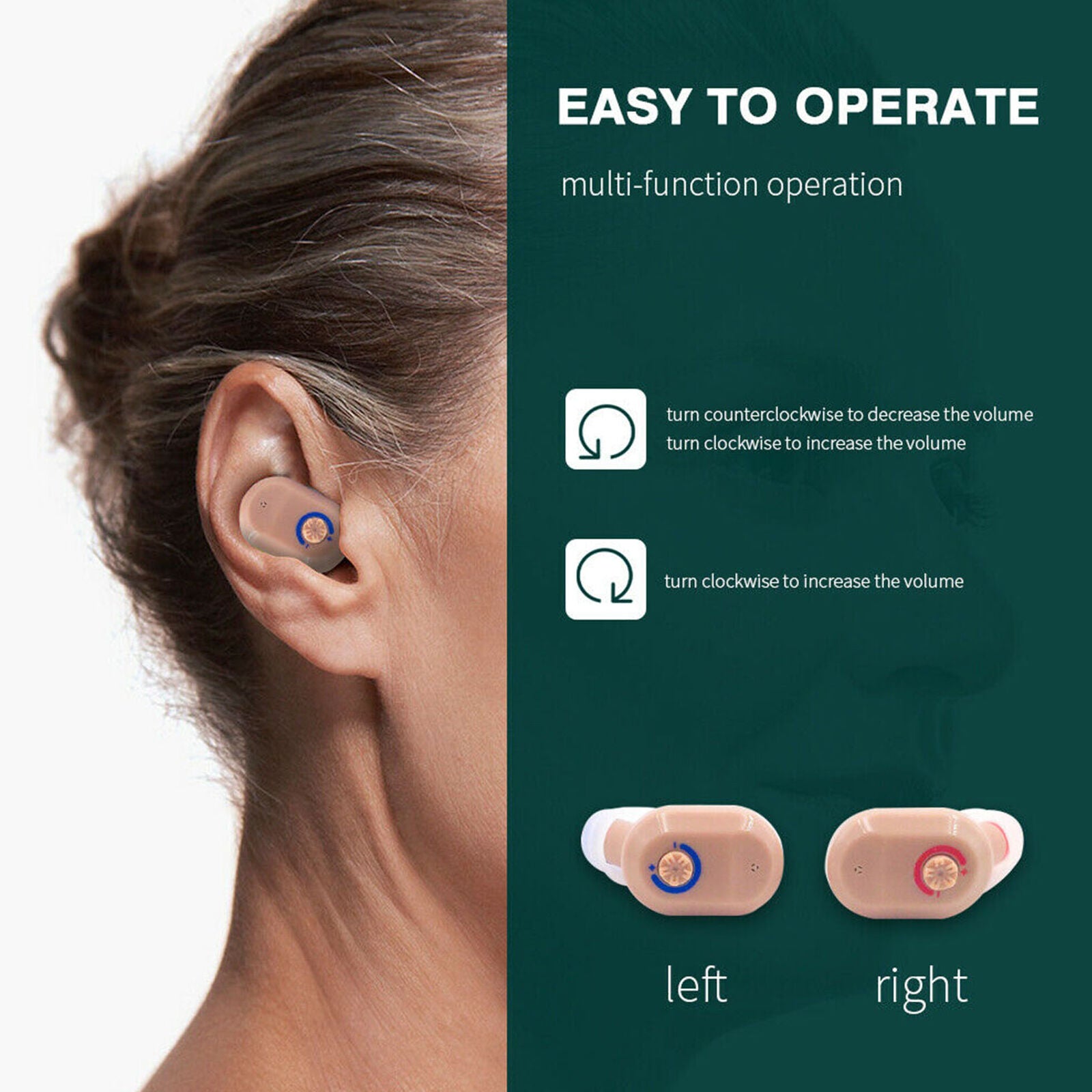 1Pair Digital Rechargeable Invisible Hearing Aids Sound Voice Amplifier Enhancer