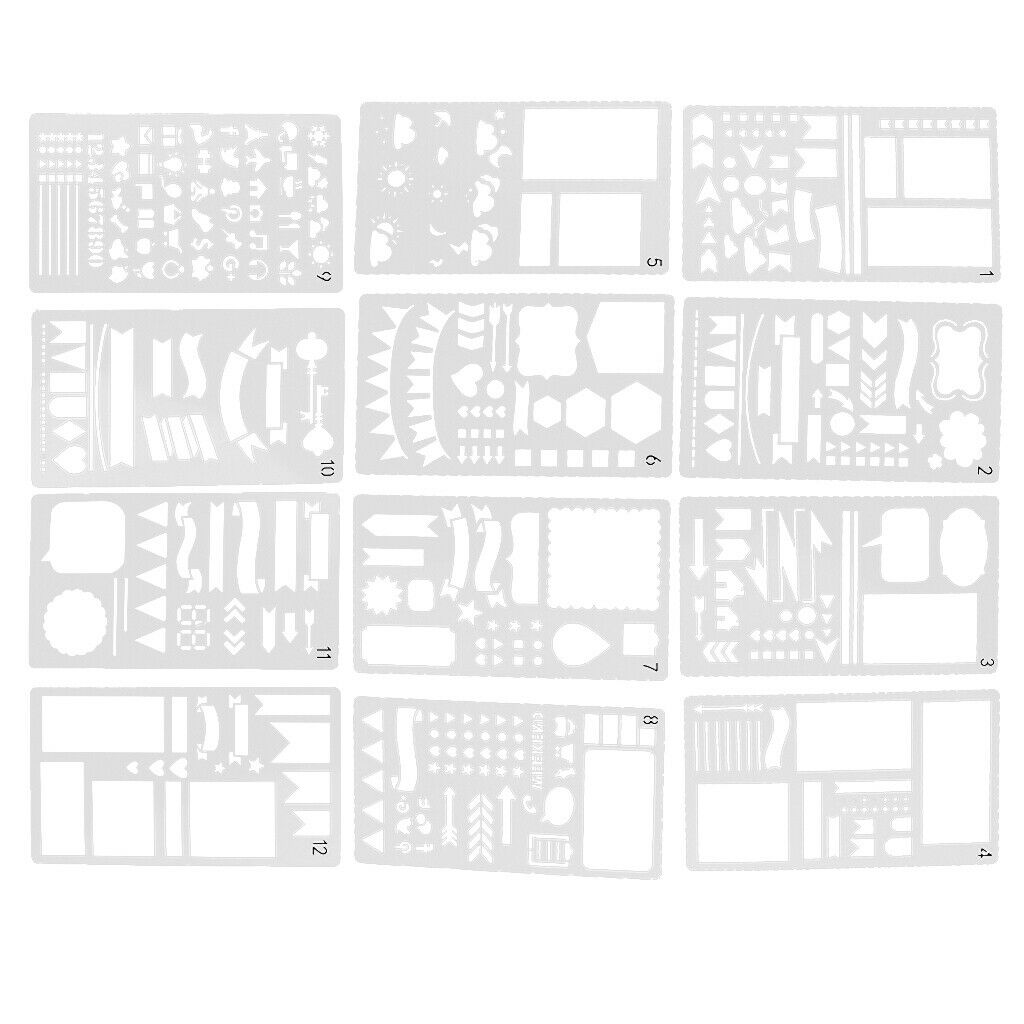 12x Journal Stencil Plastic Drawing Template Stencils for DIY Planner Diary