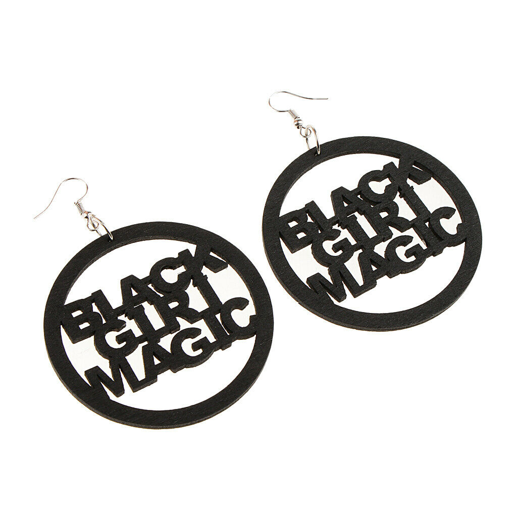 3 Pairs Wooden African Wood Ethnic Tribal Black Girl Magic Dangle Earrings