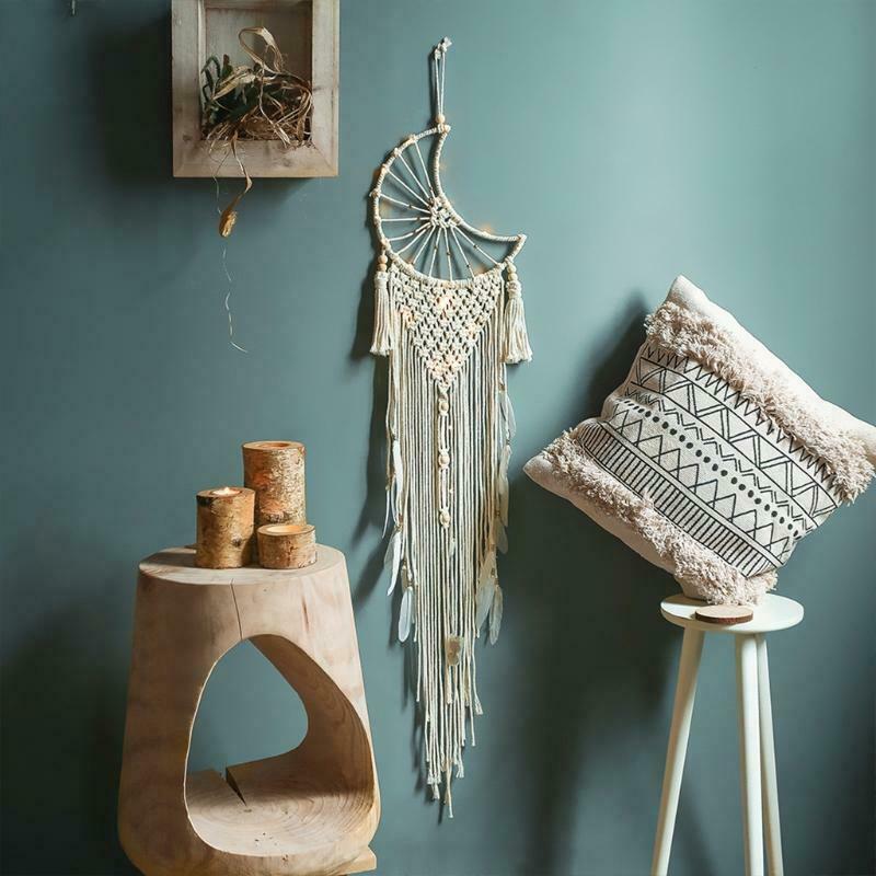 Moon Macrame Tapestry Boho Cotton Rope Woven Dream Catcher Farmhouse Wall Decor