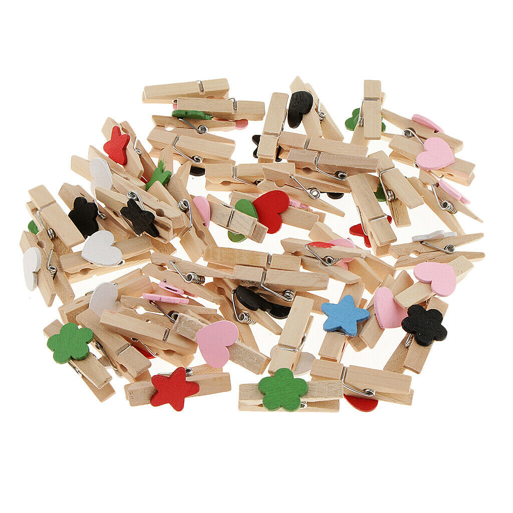50pcs      Wood   Heart   Star   Pegs   Craft   Wedding   Hanging   Photo