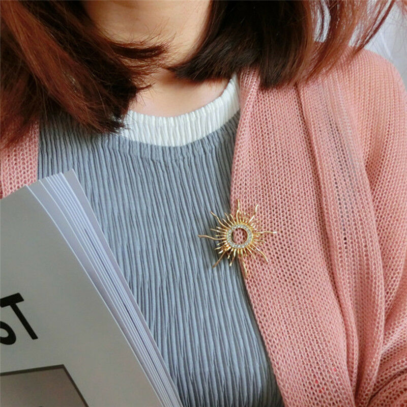 Enamel Sun Brooch Pin Women Rhinestone Crystal Scarf Coat Brooc.l8