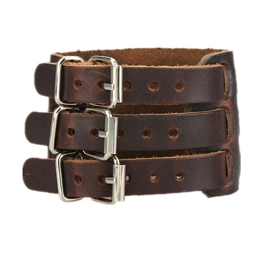 Adjustable Cool Men's Three Buckles PU Leather & Alloy Wrist Bracelet Brown