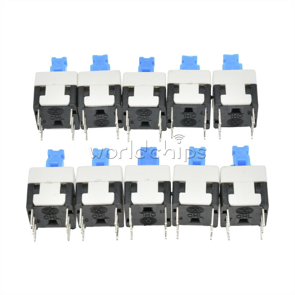 20Pcs Blue Cap Self-locking Type Square Button Switch Control 8X8mm