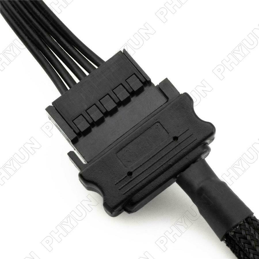 5Pcs 15-Pin Male SATA Connector to 4 Fan Sleeved PC Case Fan Power Adapter Cable