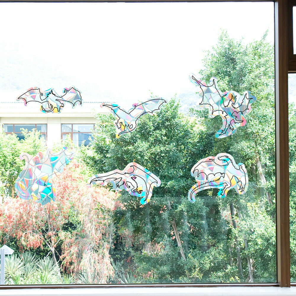 6pcs Cartoon Dinosaur Rainbow Window Wall Clings Home Decor Glass Stickers