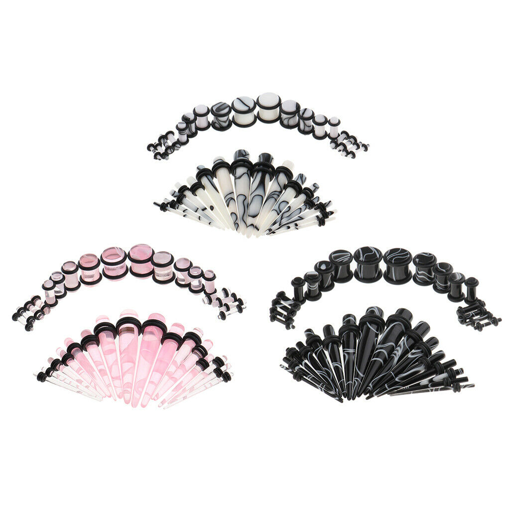 64 Pieces Piercing Ear Gauges Kit Acrylic Tapers and Plugs Double O-rings
