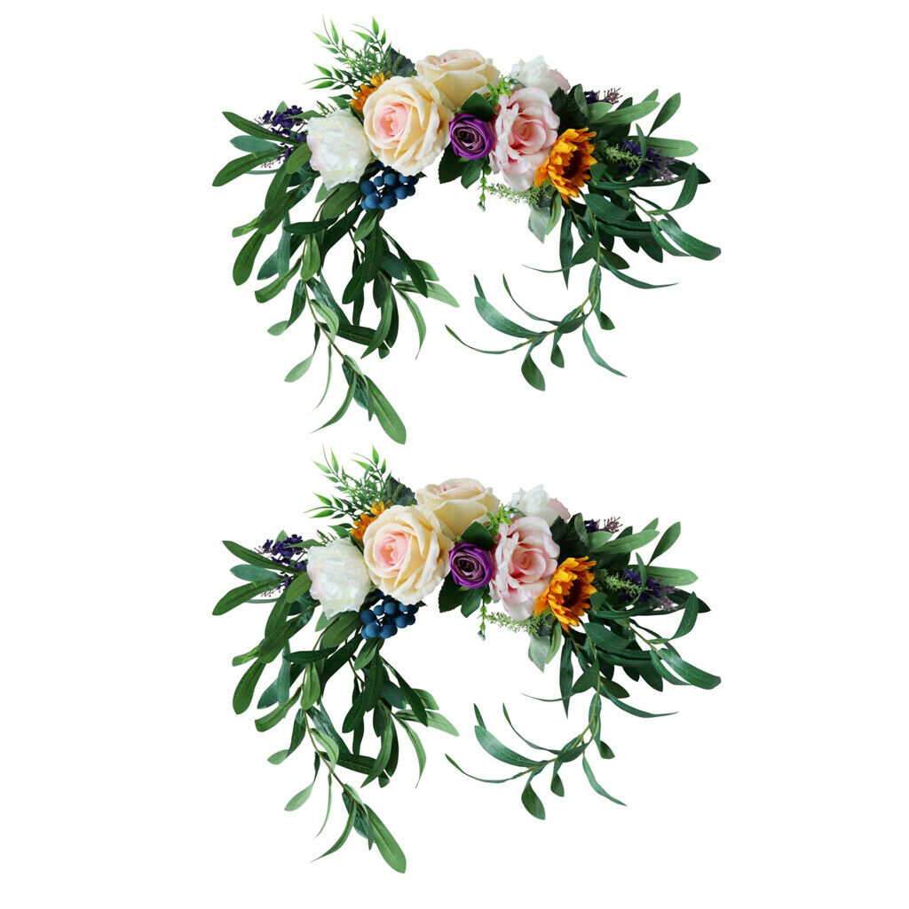 2 Pc Romantic Simulation Leaves Silk Flower Wall Door Chair Back Hanging Decor