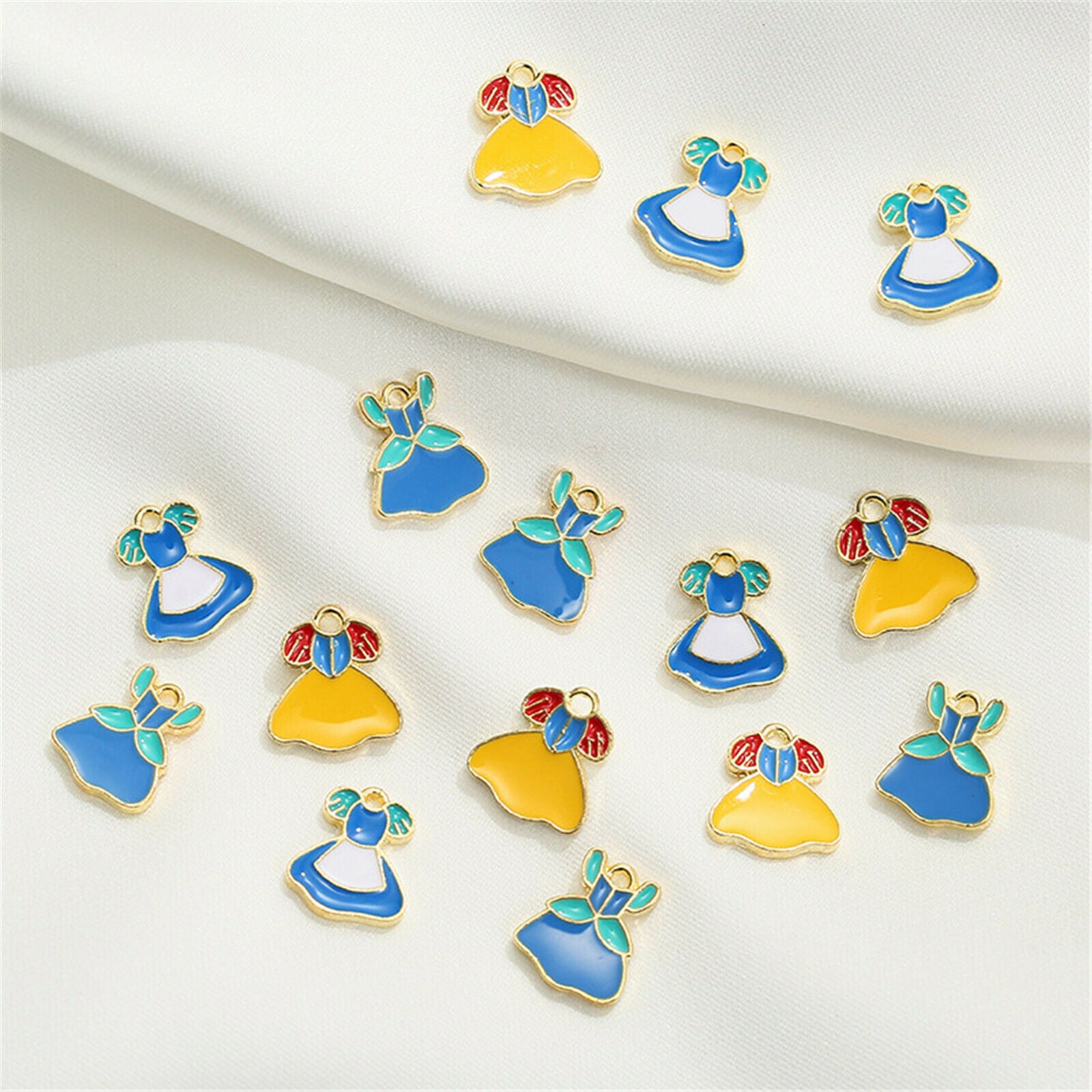 10PCS Alloy Multicolor Enamel Princess Dress Charms Pendant DIY Findings Crafts