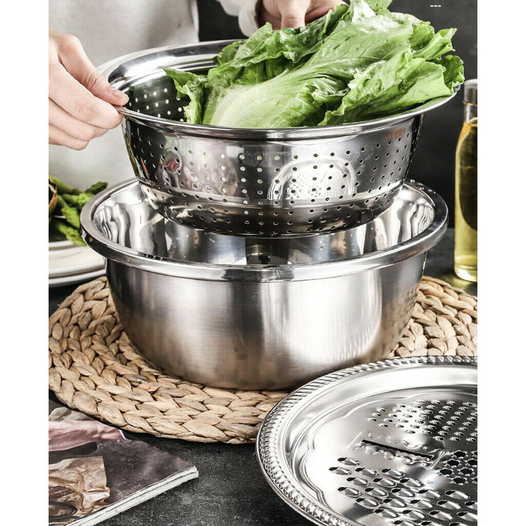 Kitchen Colander Strainer Shredding Cleaning Salad Mixing Bowl w/ Grater