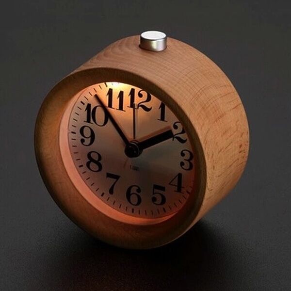 Classic Round Table Snooze Desk Beech Wood Alarm Clock Backlight Timer Digital
